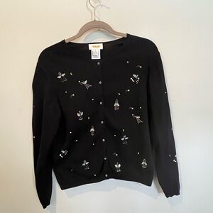 Talbots Black Embroidered Fairy Button-Front Cardigan